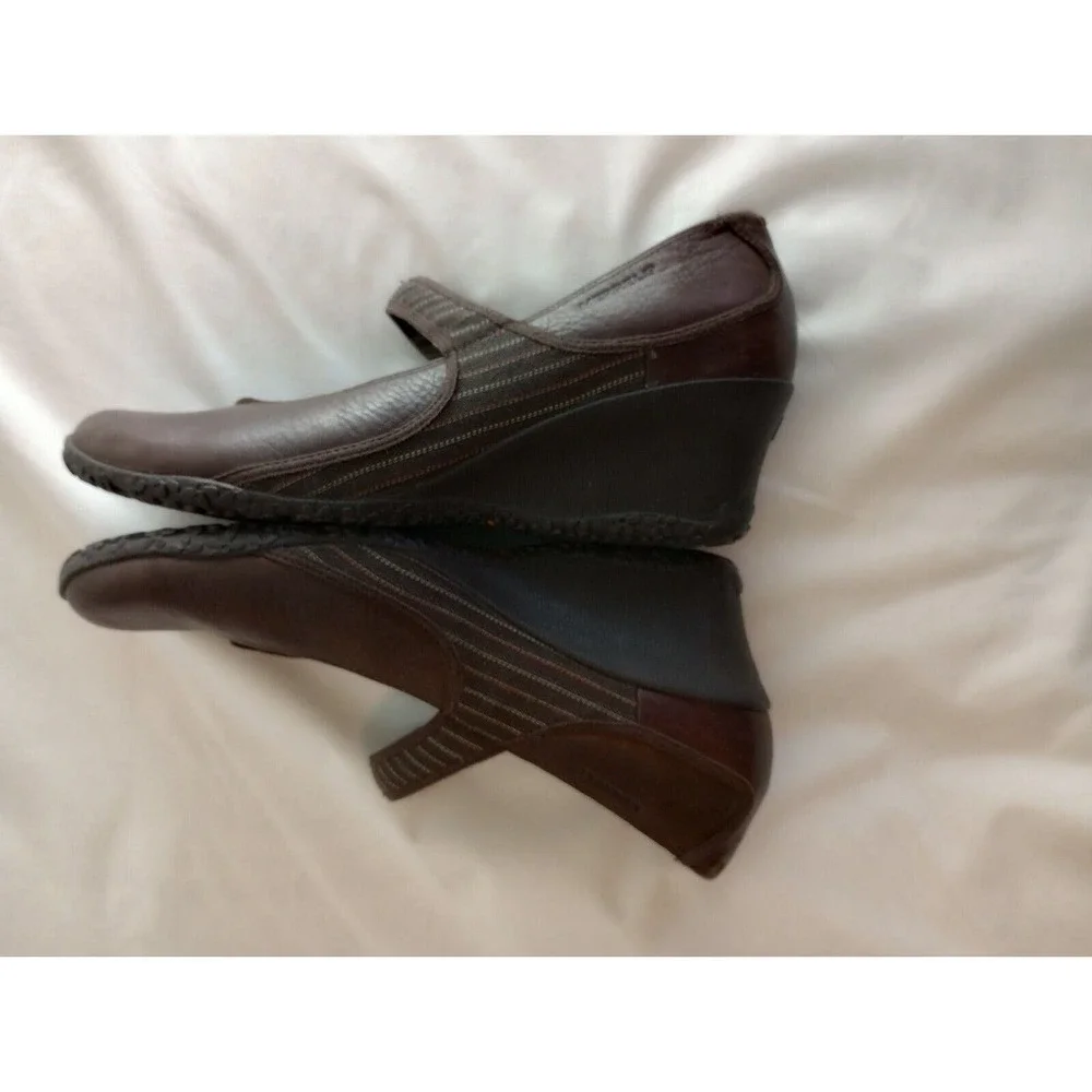 Merrell Poppy Roast Brown Leather Mary Jane Wedge Heel Shoes Vibram‎ Women's 10